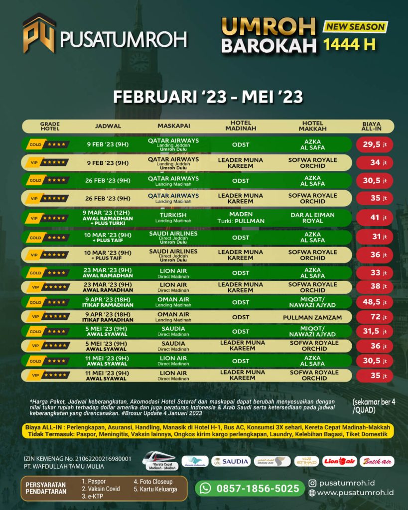 Paket Biaya Dan Jadwal Umroh Murah Terbaru H